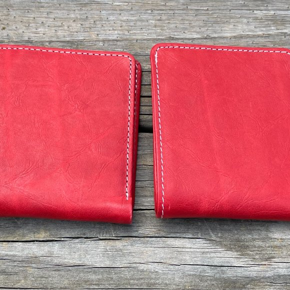 Cardholder Men  Wallet RedWhite Leather Handmade Lot of 2 - Picture 7 of 14